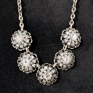 Lia Sophia Retired Nora Necklace 18-21" Floral Cut Crystals Antiqued Gold Tone